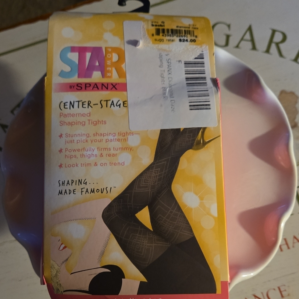 Starpower By Spanx Diamond Daze Patterned Shaping Tights In Black Size C